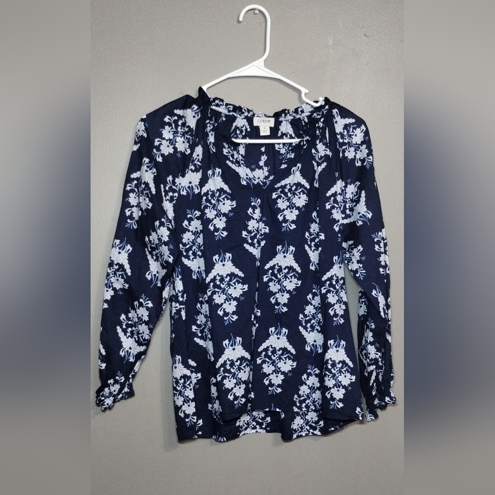 J.Crew Floral Navy Blue Women's Top Size (S)